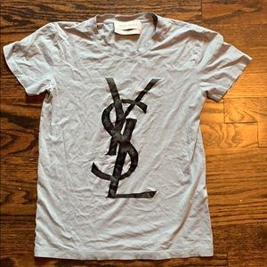 Yves Saint Laurent blue/gray logo tee shirt